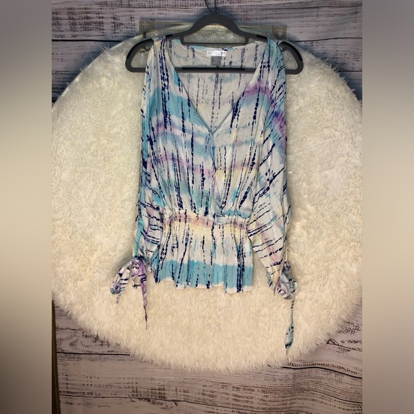 VENUS Blue and Purple Ruched Tie Blouse NWOT size 2 - Picture 4 of 13